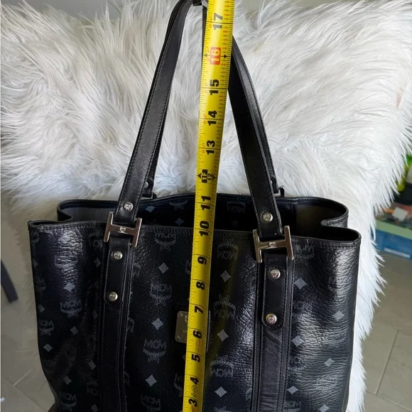 MCM Black Visetos Logo Tote